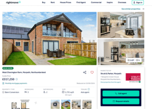 Northumberland Living West Chevington Farm property listing on Rightmove, showcasing development's current sales status and investment opportunity